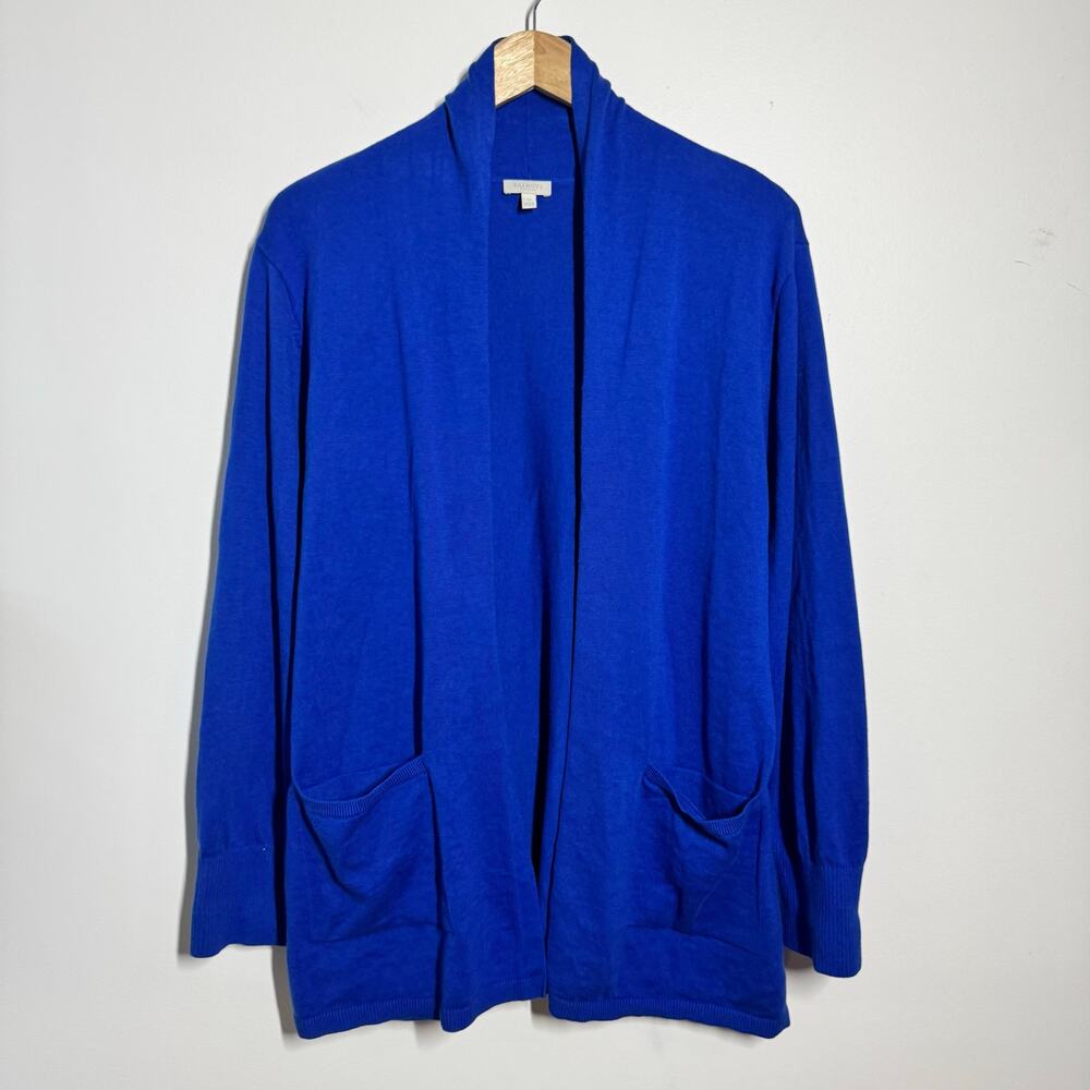 Talbots 100% Cotton Plus Size Chore Pocket Preppy Cardigan Sweater Blue 2X Open